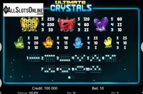 Paytable . Ultimate Crystals from KAJOT