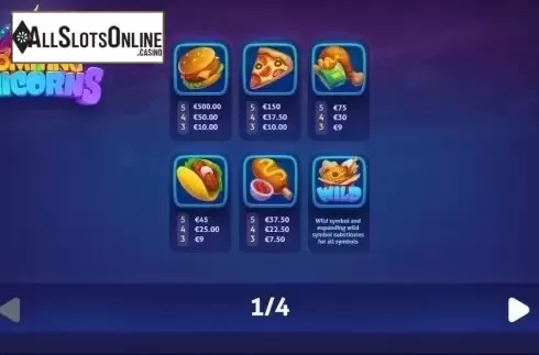 Paytable 1. Vomiting Unicorns from Gluck Games