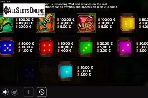 Paytable screen