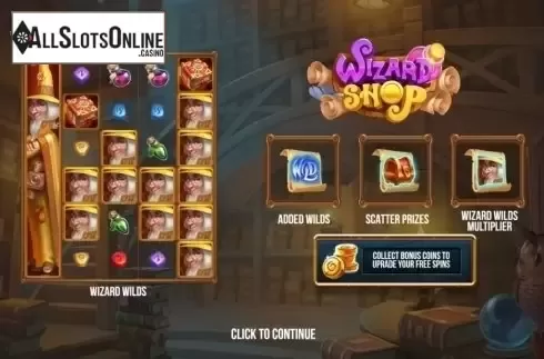 Intro screen. Wizard Shop from Push Gaming