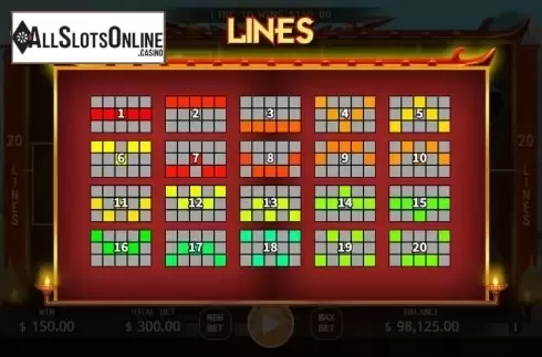 Paylines screen. Yue Fei from KA Gaming