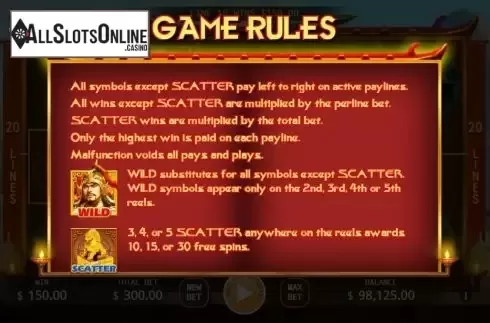 Features screen. Yue Fei from KA Gaming