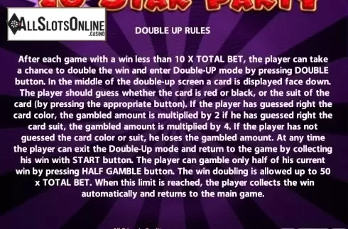 Paytable 4. 20 Star Party from Casino Technology