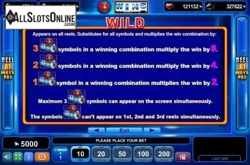 Paytable 2. 81 Wins from EGT