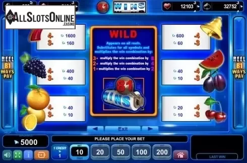Paytable 1. 81 Wins from EGT
