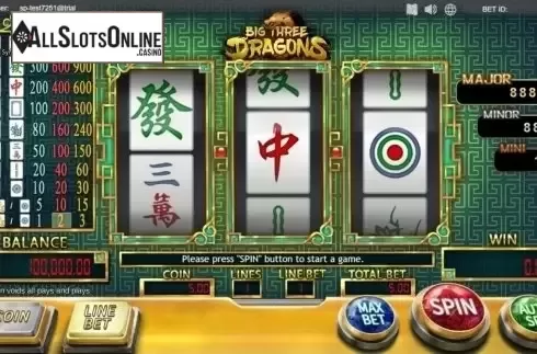 Reel Screen. Big Three Dragons from SimplePlay
