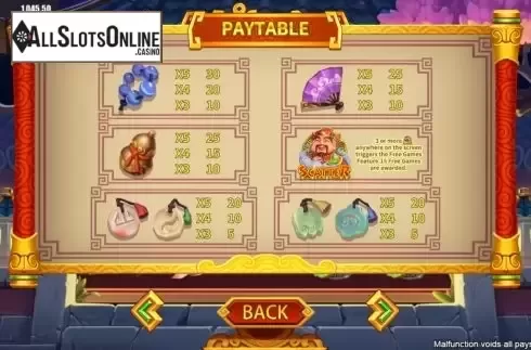 Paytable screen. Cai Shen Dao (Dream Tech) from Dream Tech