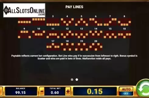 Paylines screen