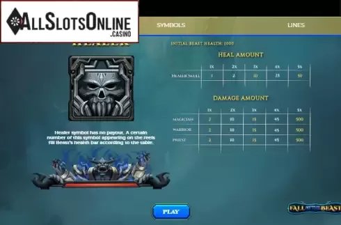 Paytable 2. Fall of the Beast from Spinmatic