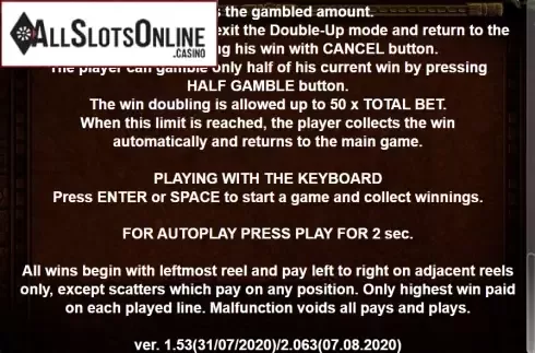 Paytable 4. Golden Amulet from Casino Technology