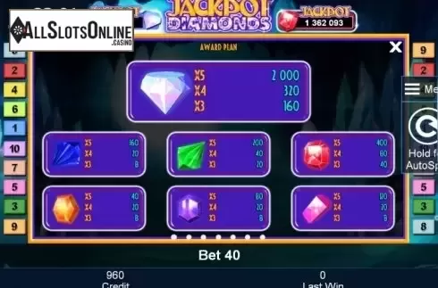 Paytable 1. Jackpot Diamonds from Greentube