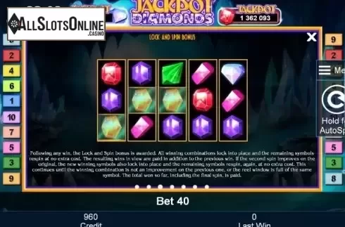 Paytable 3. Jackpot Diamonds from Greentube