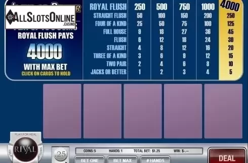 Game Screen 1. Jacks or Better MH (Rival) from Rival Gaming