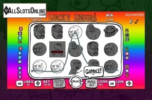 Game workflow screen. Lucky Memes from We Are Casino