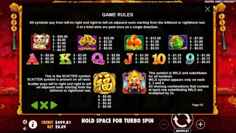 Master Chen’s Fortune slot screenshot 2