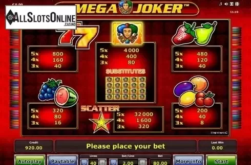 Paytable 1. Mega Joker (Novomatic) from Greentube