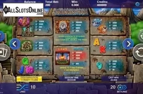 Paytable. Neanderthida from DLV