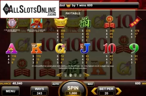Paytable. Pearl of the Dragon from Spin Games