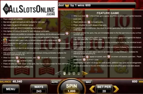Features. Pearl of the Dragon from Spin Games
