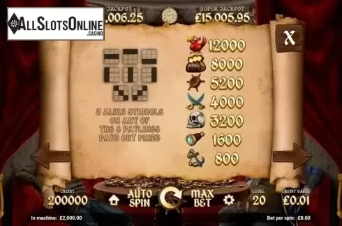 Paytable. Pirate Tales from Magnet Gaming