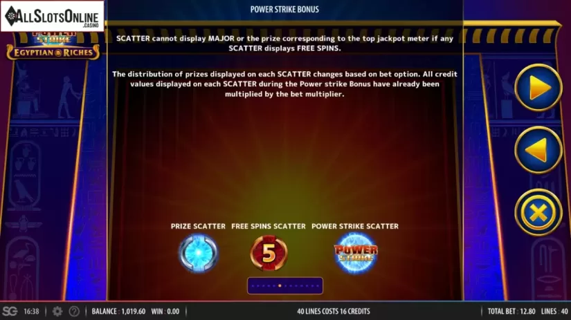 Paytable 6. Power Strike Egyptian Riches from Bally