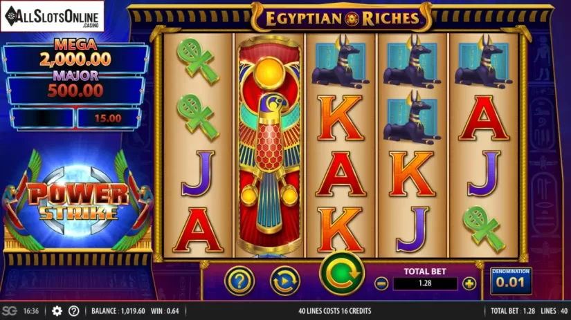 Reel screen. Power Strike Egyptian Riches from Bally