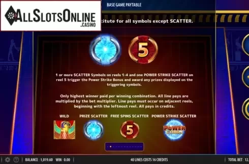 Paytable 2. Power Strike Egyptian Riches from Bally