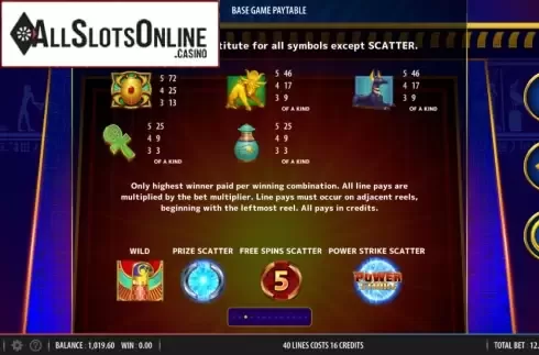 Paytable 3. Power Strike Egyptian Riches from Bally