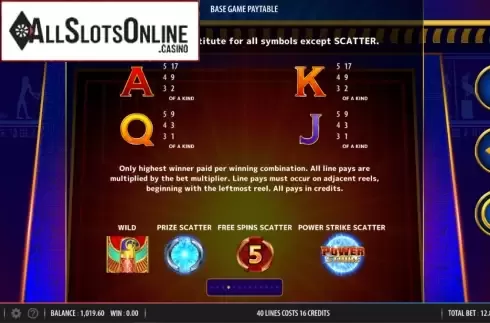 Paytable 4. Power Strike Egyptian Riches from Bally