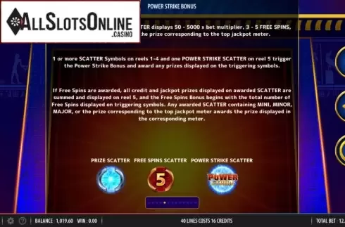 Paytable 5. Power Strike Egyptian Riches from Bally