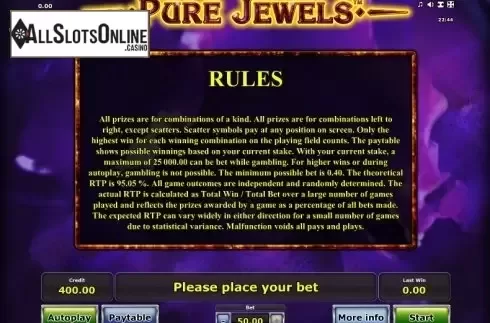 Paytable 3. Pure Jewels from Greentube