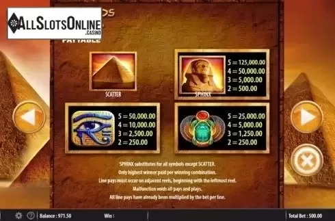 Paytable 1. Pyramids of Giza from Barcrest