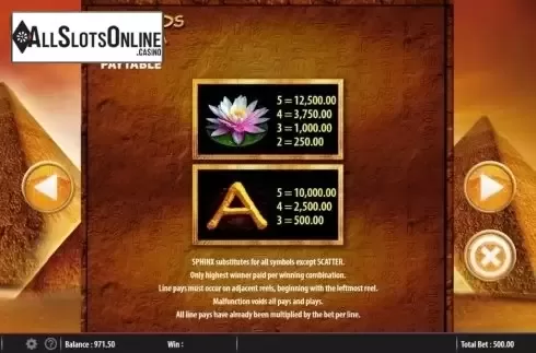 Paytable 2. Pyramids of Giza from Barcrest