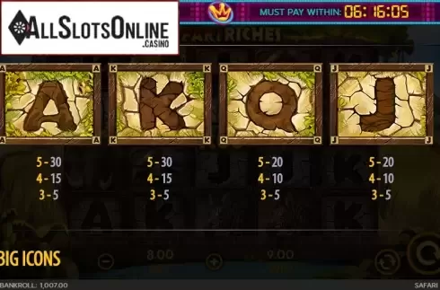 Paytable 3. Safari Riches from 888 Gaming