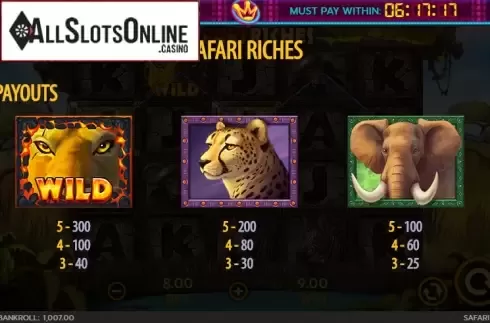 Paytable 1. Safari Riches from 888 Gaming