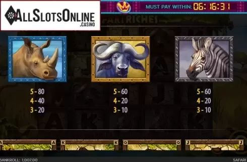 Paytable 2. Safari Riches from 888 Gaming