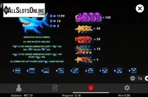 Paytable. Shark! from TOP TREND GAMING