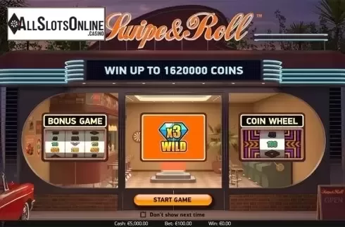 Intro screen. Swipe and Roll from NetEnt