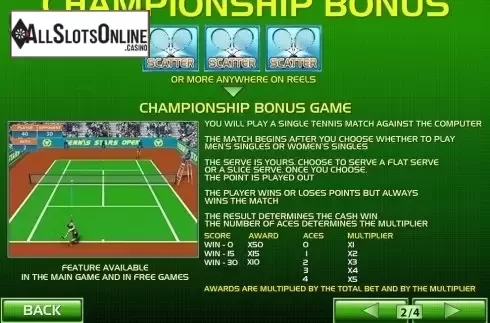 Paytable 2. Tennis Stars from Playtech
