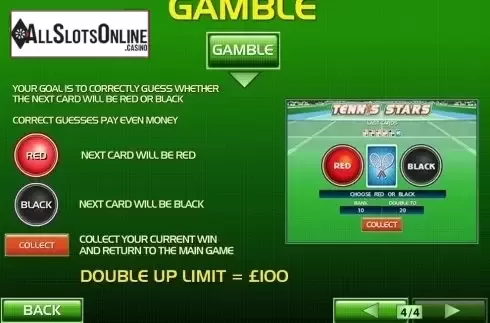 Paytable 4. Tennis Stars from Playtech
