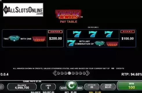 Pay Table screen 2
