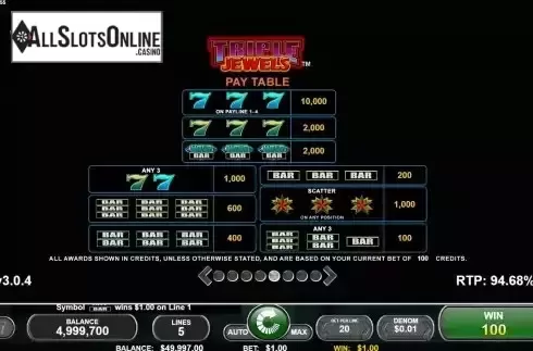 Pay Table screen 3