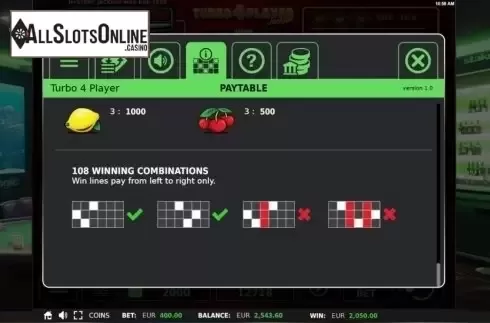 Paylines. Turbo 4 Player from StakeLogic