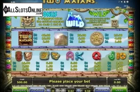 Paytable 1. Two Mayans from Greentube
