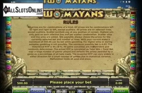 Paytable 4. Two Mayans from Greentube