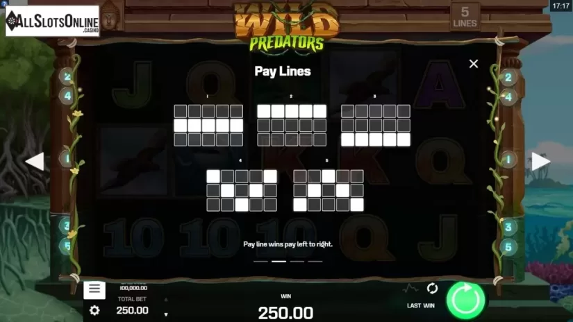 Paylines. Wild Predators from Golden Rock Studios