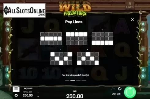 Paylines. Wild Predators from Golden Rock Studios