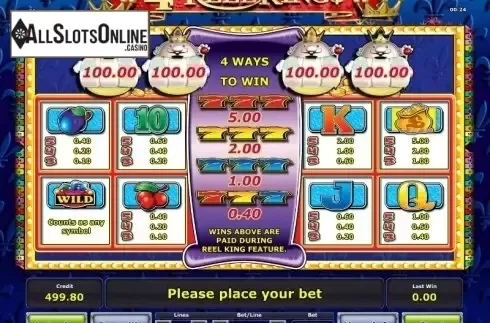 Paytable 1. 4 Reel Kings from Greentube