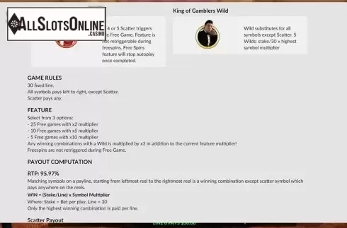 Paytable 2. A King Of Gamblers from Maverick