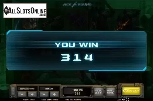 Win Presentation screen. Ace Round from Evoplay Entertainment